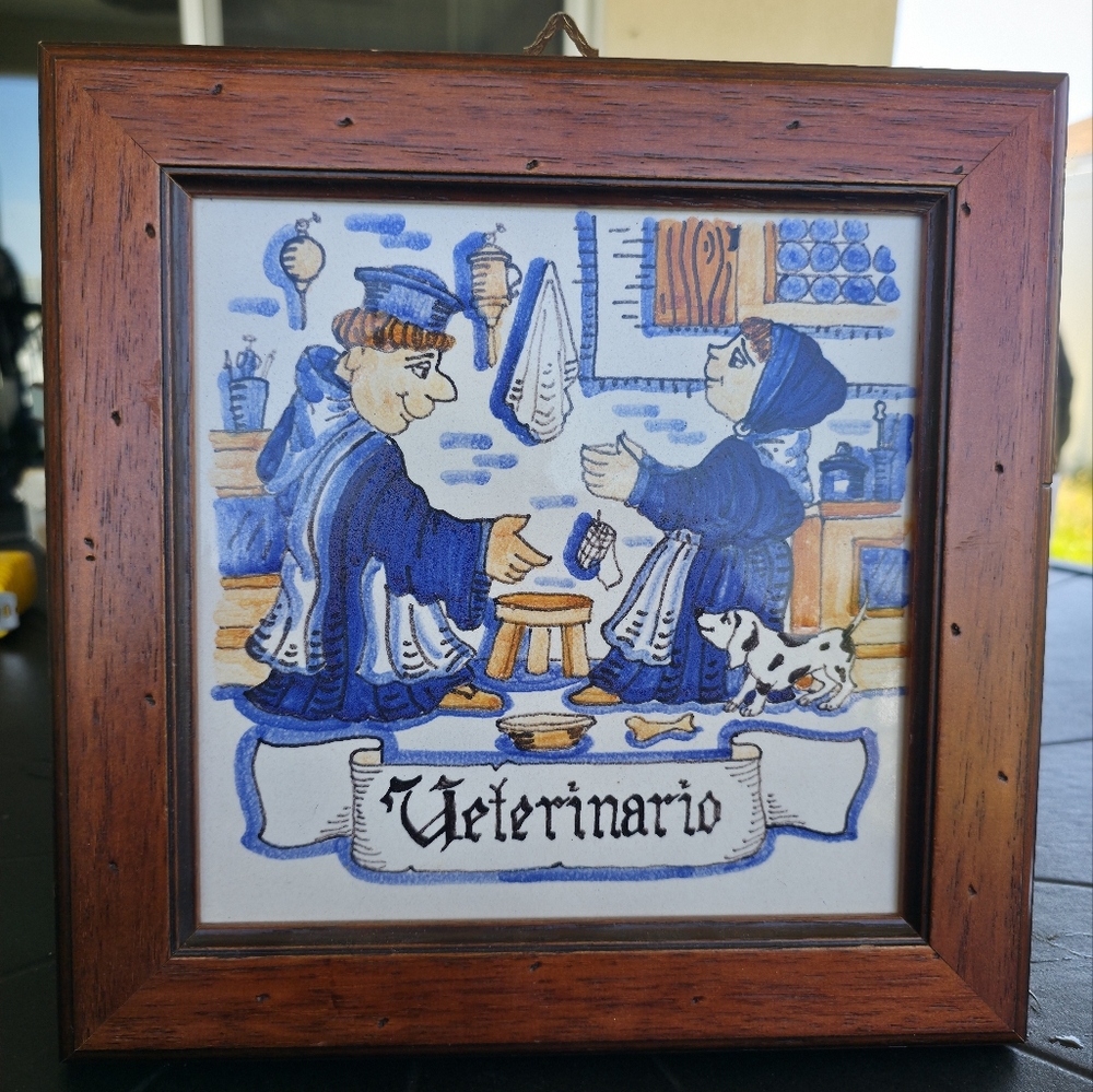 Semigres Italy Veterinario Tile Plaque Framed Ceramic Wall Art Veterinarian Deco